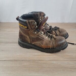 Caterpillar Mens Brown Leather Work Boots Wide Width Size 9